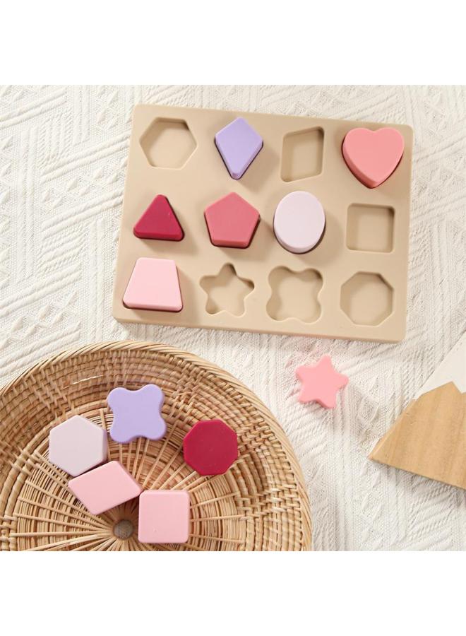 Montessori Shape Cognitive Matching Toy Children's Geometric Equal Split Panel Hand-Scratch Puzzle Silicone Puzzle Teaching Aids-Color:Yellowish Brown - Image 5